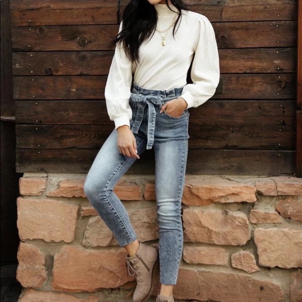 KanCan Paperbag Waist Acid Wash Skinny Jeans